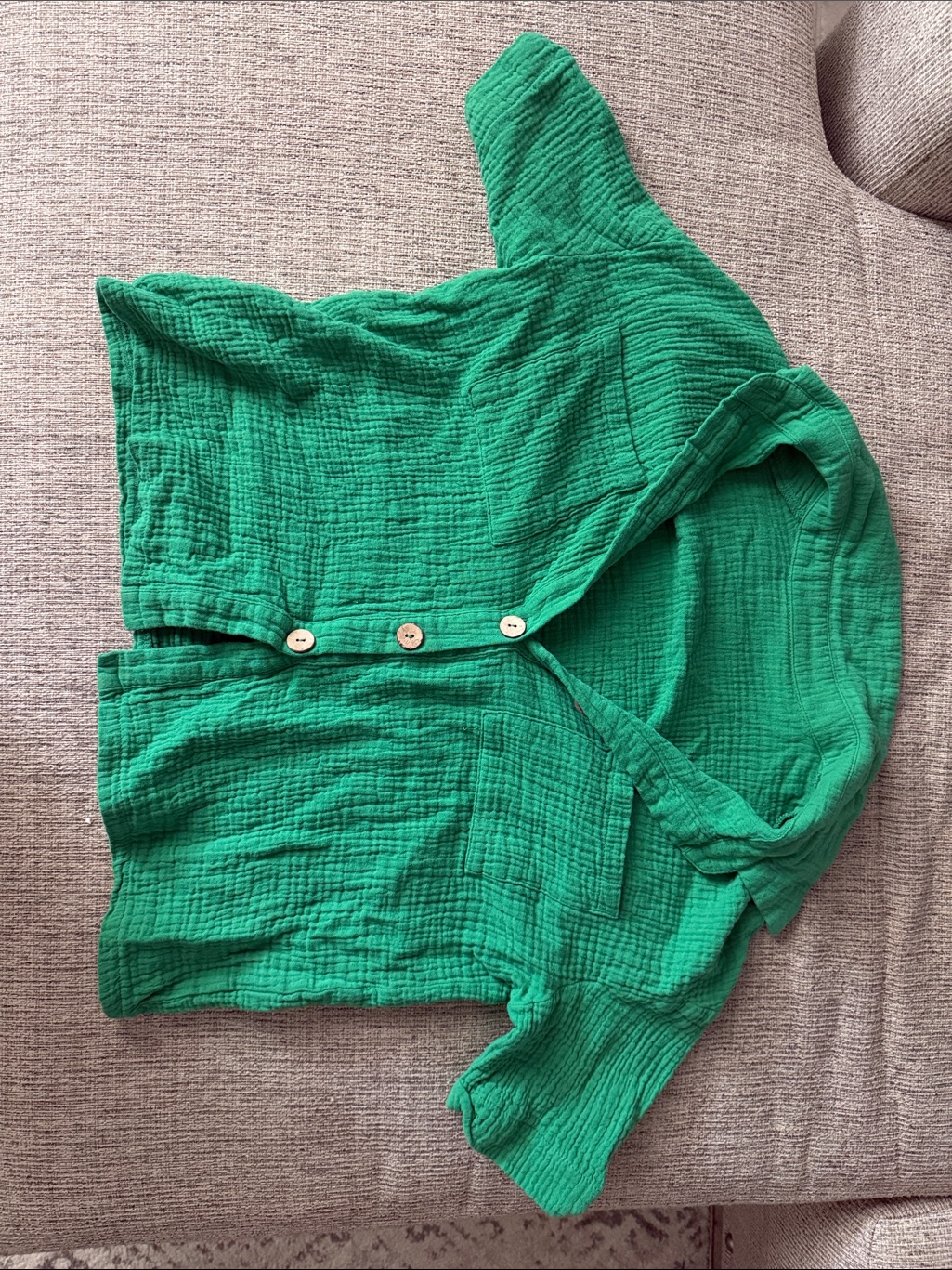 Shein Green Textured Button-Down Hooded Top